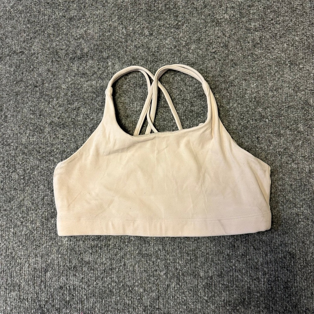 Athleta Sports Bra Womens Size XS Beige Tan Crisscross Strappy Back Yoga Gym